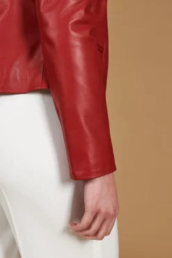 Donna D'Arienzo Clear - Giacca in pelle rossa girocollo nappa effetto liscio