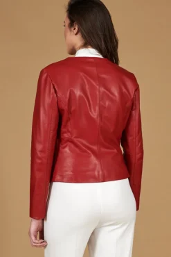 Donna D'Arienzo Clear - Giacca in pelle rossa girocollo nappa effetto liscio
