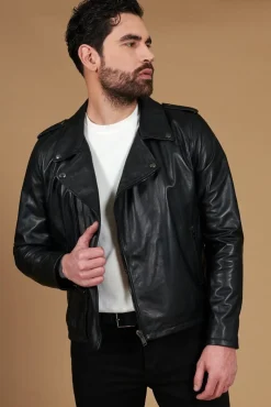 Uomo D'Arienzo Clou - Chiodo in pelle nera con alette sulle spalle e reverse ampio