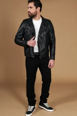 Uomo D'Arienzo Clou - Chiodo in pelle nera con alette sulle spalle e reverse ampio