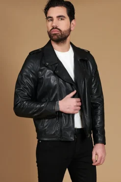 Uomo D'Arienzo Clou - Chiodo in pelle nera con alette sulle spalle e reverse ampio