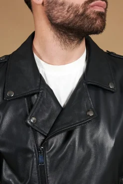 Uomo D'Arienzo Clou - Chiodo in pelle nera con alette sulle spalle e reverse ampio