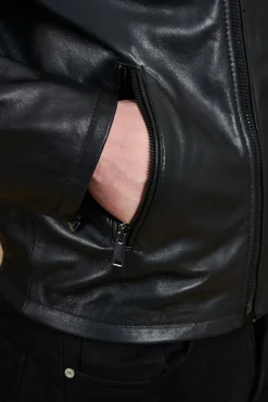 Uomo D'Arienzo Clou - Chiodo in pelle nera con alette sulle spalle e reverse ampio