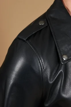 Uomo D'Arienzo Clou - Chiodo in pelle nera con alette sulle spalle e reverse ampio