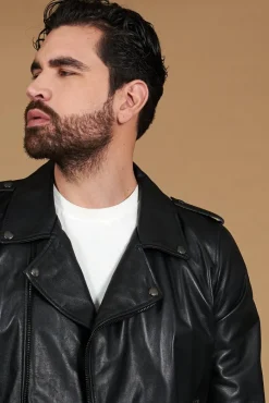 Uomo D'Arienzo Clou - Chiodo in pelle nera con alette sulle spalle e reverse ampio