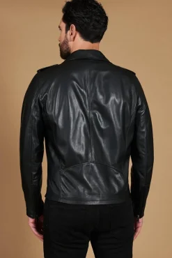Uomo D'Arienzo Clou - Chiodo in pelle nera con alette sulle spalle e reverse ampio