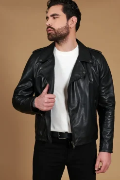Uomo D'Arienzo Clou - Chiodo in pelle nera con alette sulle spalle e reverse ampio