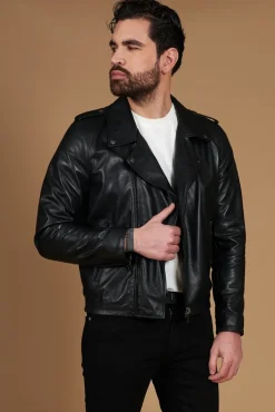 Uomo D'Arienzo Clou - Chiodo in pelle nera con alette sulle spalle e reverse ampio