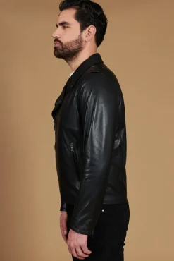 Uomo D'Arienzo Clou - Chiodo in pelle nera con alette sulle spalle e reverse ampio