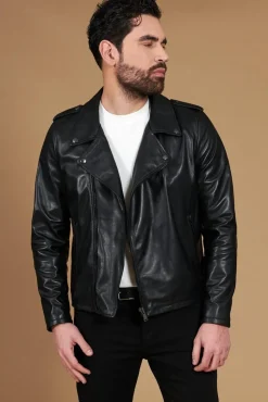 Uomo D'Arienzo Clou - Chiodo in pelle nera con alette sulle spalle e reverse ampio