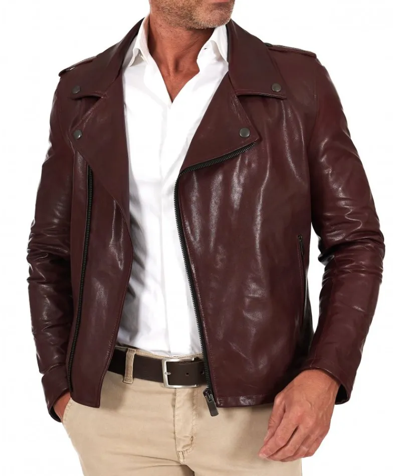 Uomo D'Arienzo Clou - Chiodo in pelle vinaccio con alette sulle spalle e reverse ampio