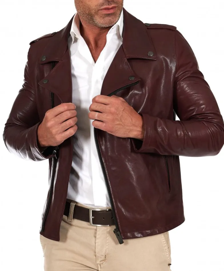 Uomo D'Arienzo Clou - Chiodo in pelle vinaccio con alette sulle spalle e reverse ampio