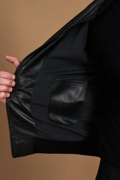 Uomo D'Arienzo College - Bomber in pelle nera nappa effetto liscio