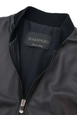 Uomo D'Arienzo College - Bomber in pelle nera nappa effetto liscio