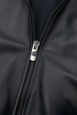 Uomo D'Arienzo College - Bomber in pelle nera nappa effetto liscio