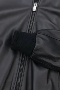 Uomo D'Arienzo College - Bomber in pelle nera nappa effetto liscio