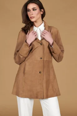 Donna D'Arienzo Cora - Cappottino in pelle camoscio beige sfoderato