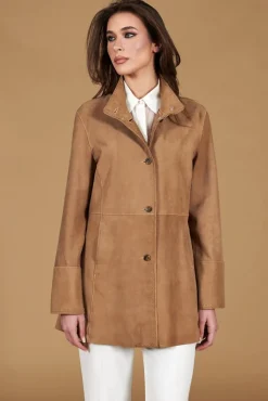 Donna D'Arienzo Cora - Cappottino in pelle camoscio beige sfoderato