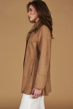 Donna D'Arienzo Cora - Cappottino in pelle camoscio beige sfoderato