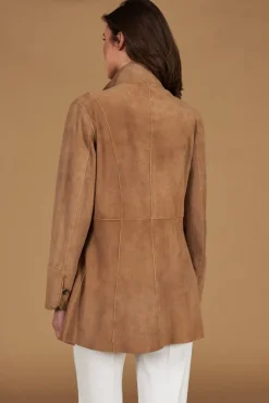 Donna D'Arienzo Cora - Cappottino in pelle camoscio beige sfoderato