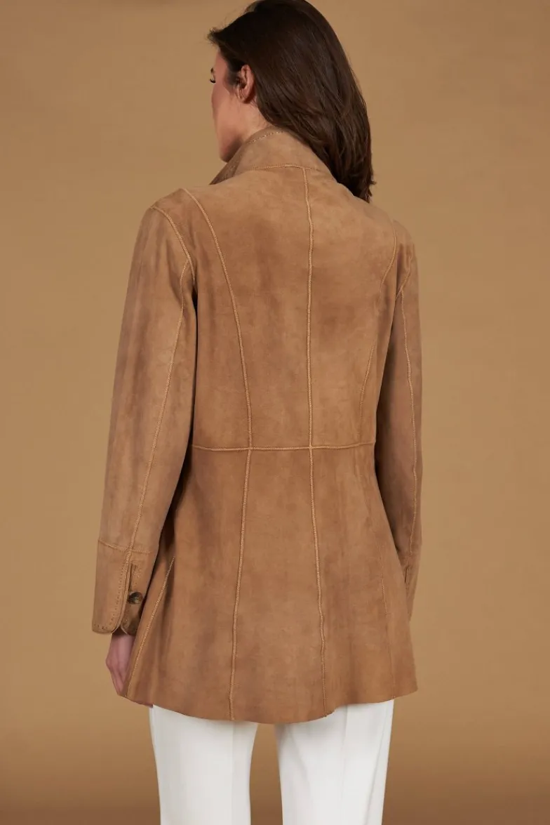 Donna D'Arienzo Cora - Cappottino in pelle camoscio beige sfoderato