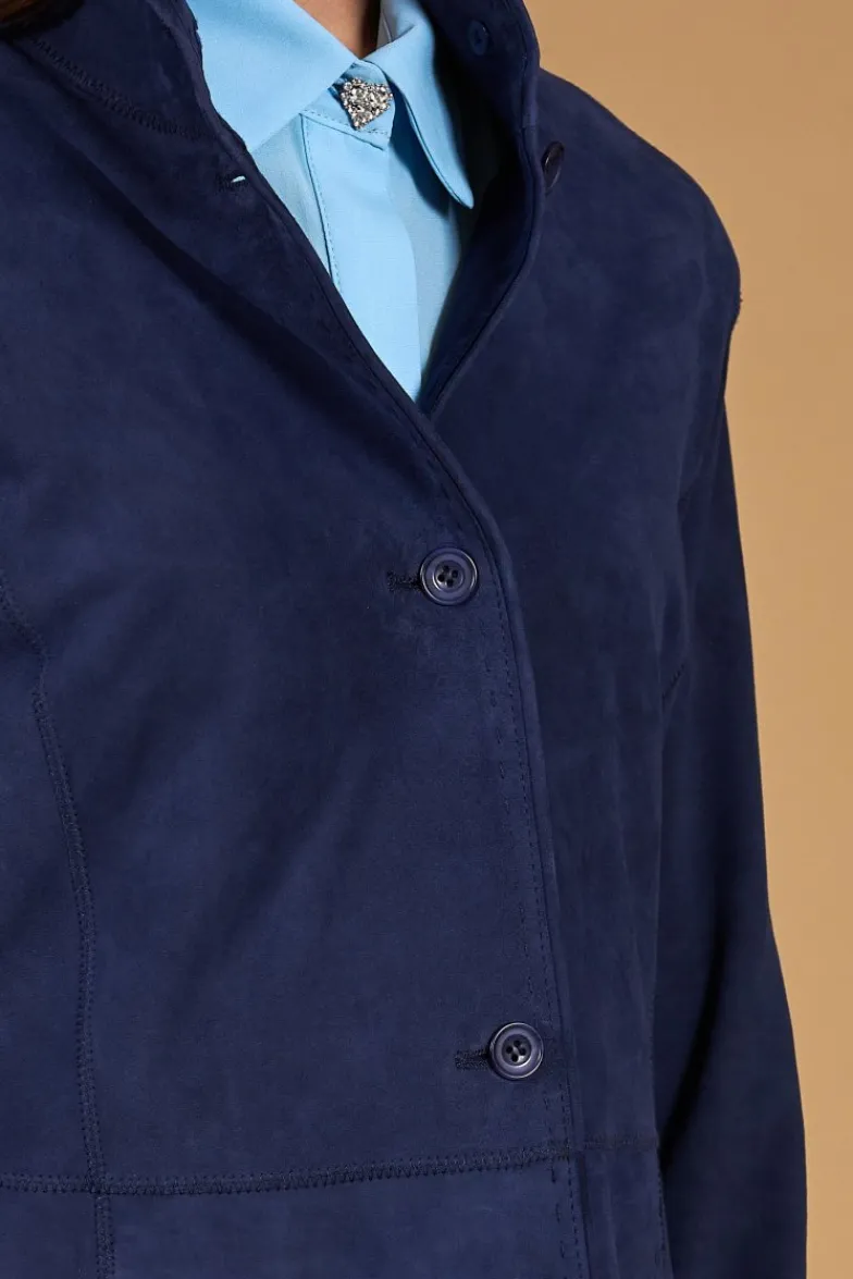 Donna D'Arienzo Cora - Cappottino in pelle camoscio blu sfoderato