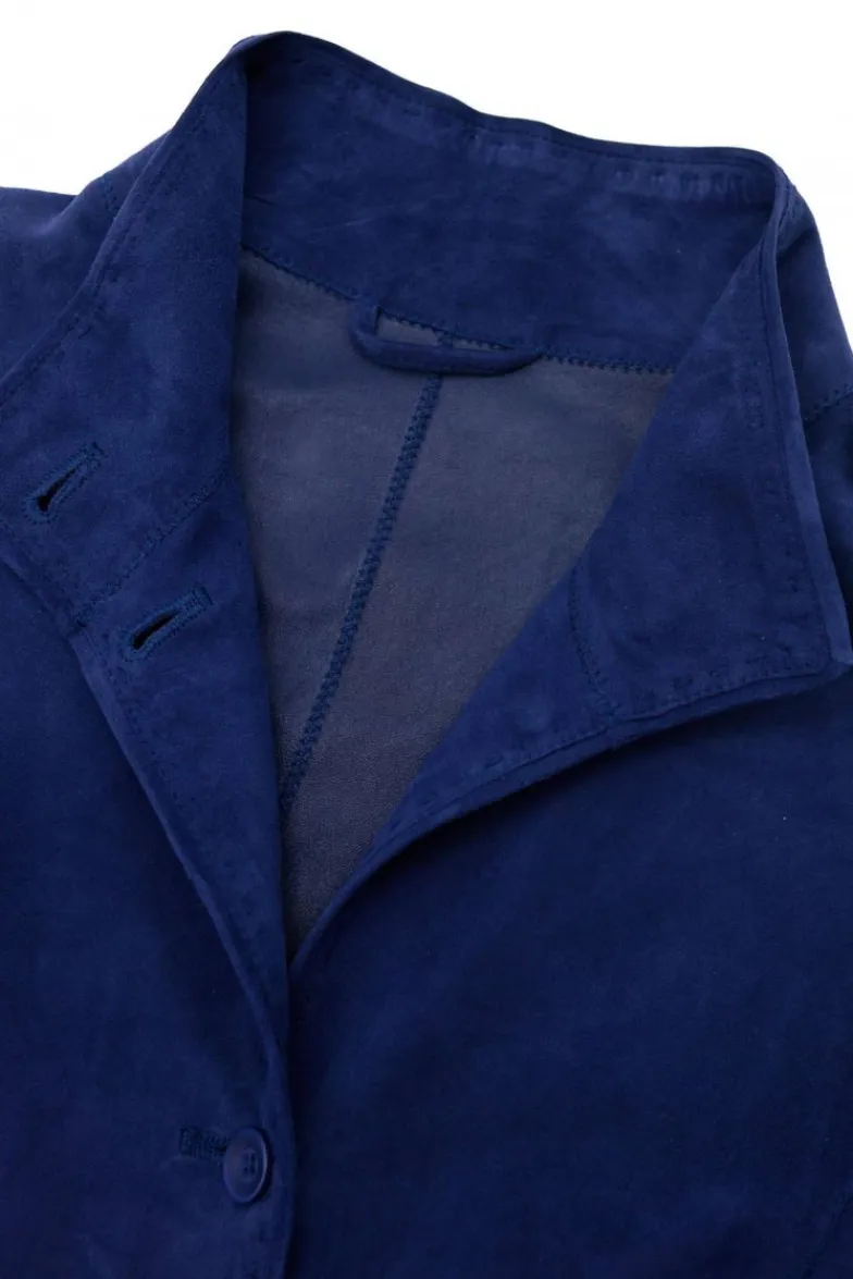 Donna D'Arienzo Cora - Cappottino in pelle camoscio blu sfoderato