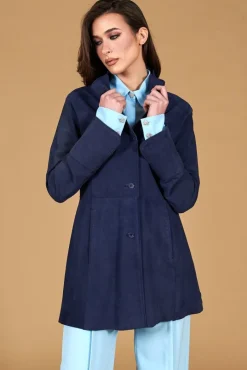 Donna D'Arienzo Cora - Cappottino in pelle camoscio blu sfoderato
