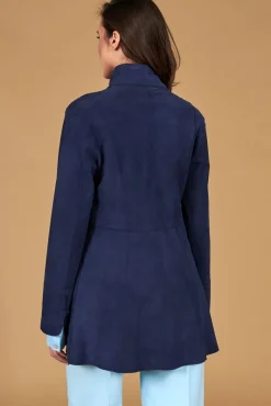 Donna D'Arienzo Cora - Cappottino in pelle camoscio blu sfoderato