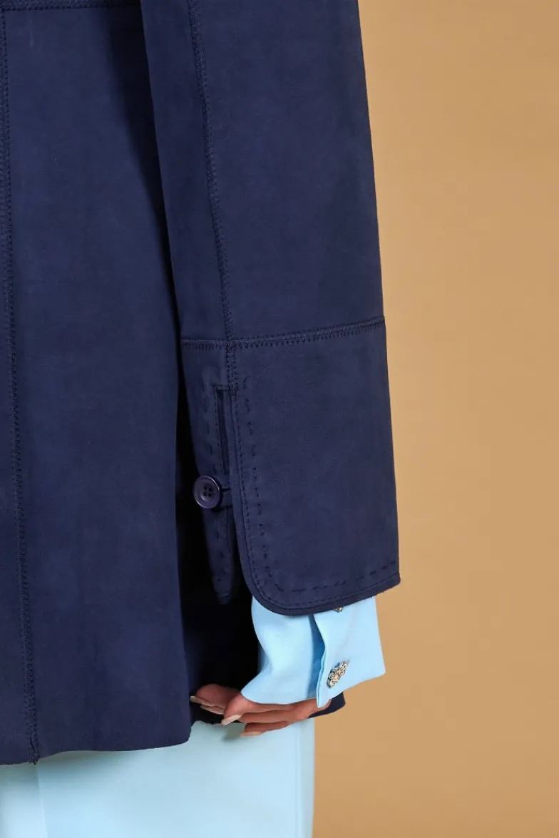 Donna D'Arienzo Cora - Cappottino in pelle camoscio blu sfoderato