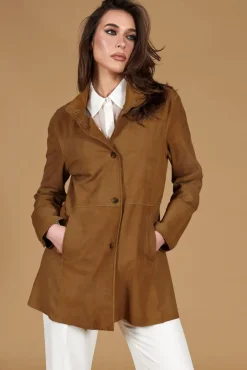 Donna D'Arienzo Cora - Cappottino in pelle camoscio cuoio sfoderato