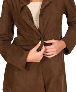 Donna D'Arienzo Cora - Cappottino in pelle camoscio fango sfoderato