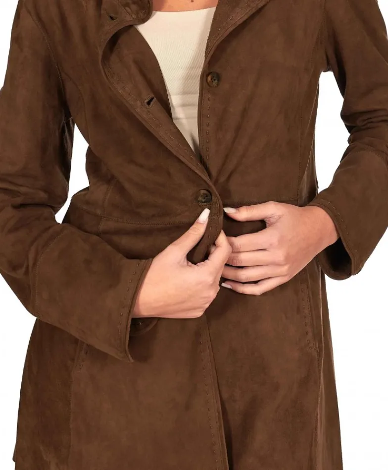 Donna D'Arienzo Cora - Cappottino in pelle camoscio fango sfoderato