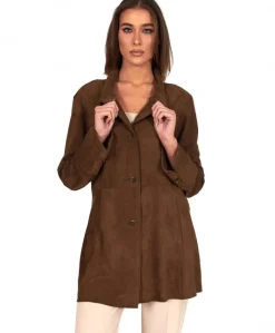 Donna D'Arienzo Cora - Cappottino in pelle camoscio fango sfoderato