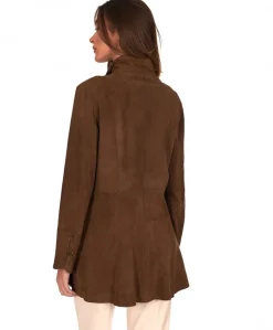 Donna D'Arienzo Cora - Cappottino in pelle camoscio fango sfoderato