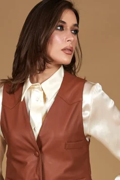 Donna D'Arienzo Dana - Gilet in pelle color cuoio nappa effetto liscio