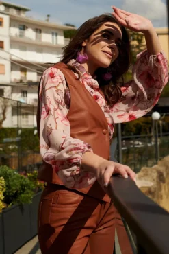 Donna D'Arienzo Dana - Gilet in pelle color cuoio nappa effetto liscio