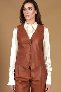 Donna D'Arienzo Dana - Gilet in pelle color cuoio nappa effetto liscio
