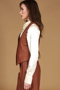 Donna D'Arienzo Dana - Gilet in pelle color cuoio nappa effetto liscio