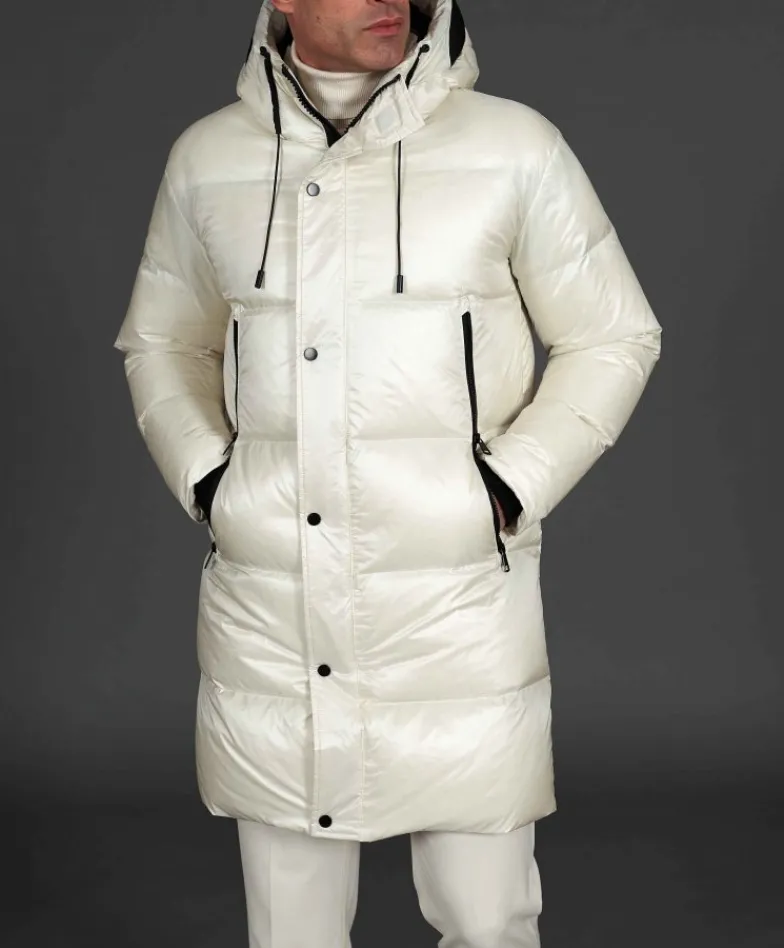 Uomo D'Arienzo Dave - Giaccone lungo in vera piuma colore beige da ripiegare a zaino
