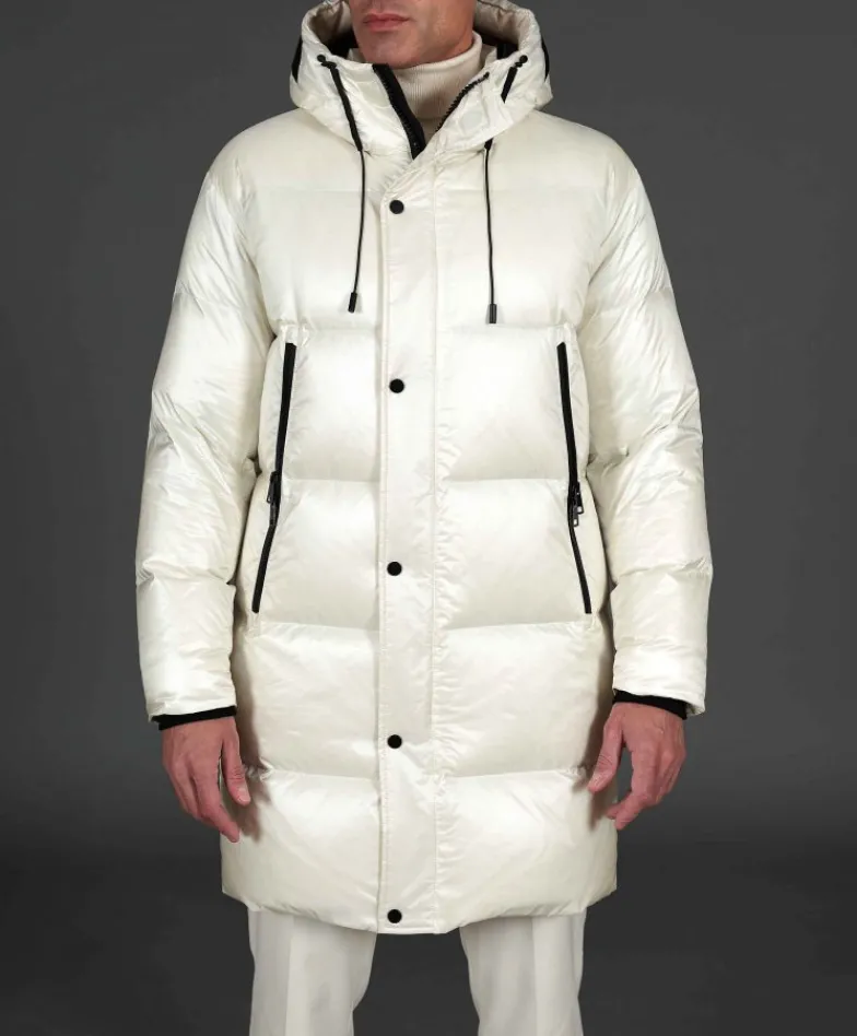 Uomo D'Arienzo Dave - Giaccone lungo in vera piuma colore beige da ripiegare a zaino