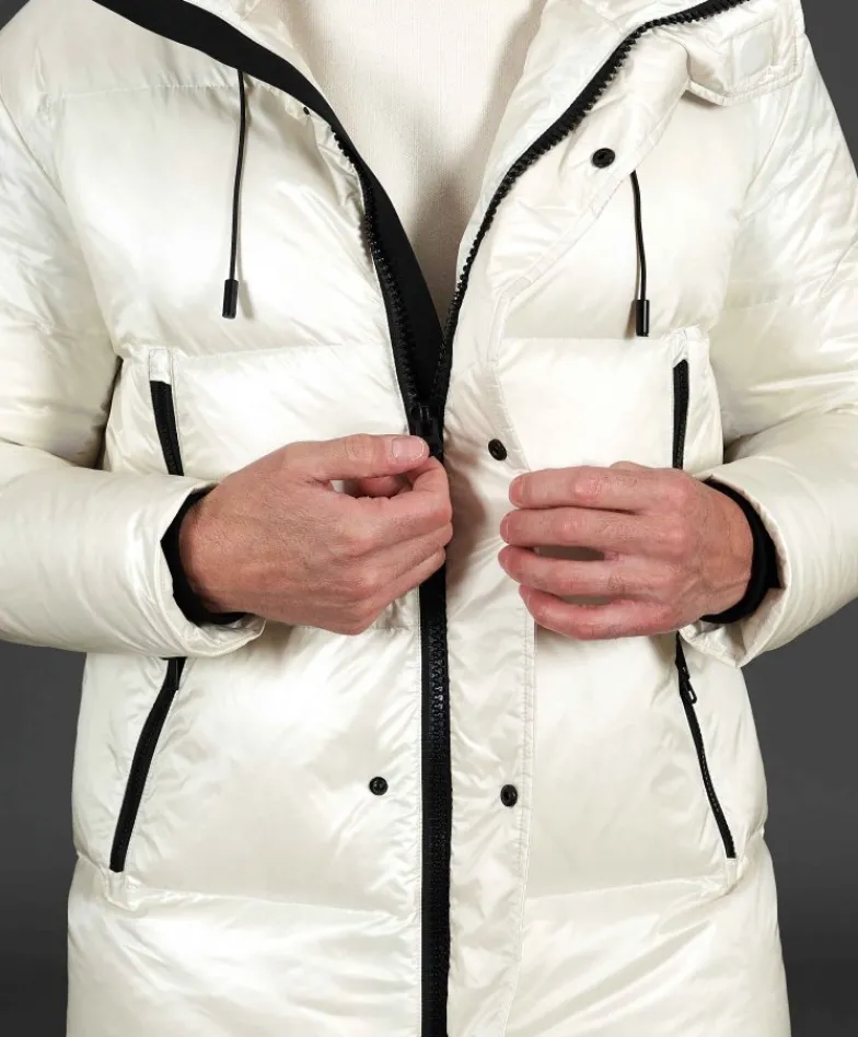 Uomo D'Arienzo Dave - Giaccone lungo in vera piuma colore beige da ripiegare a zaino