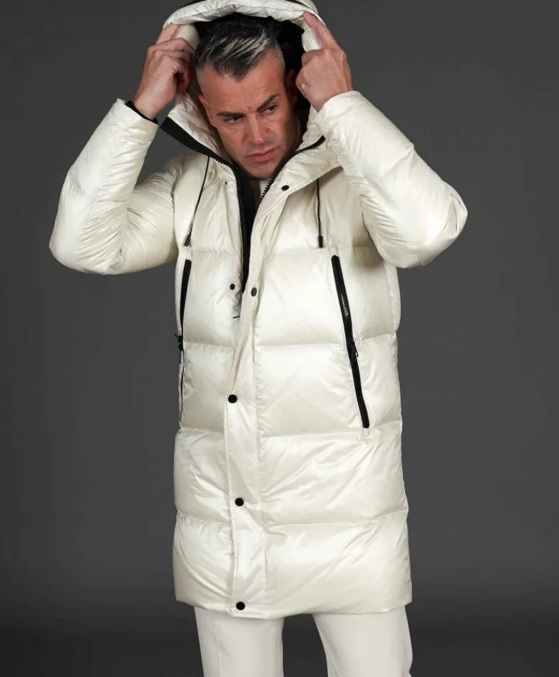 Uomo D'Arienzo Dave - Giaccone lungo in vera piuma colore beige da ripiegare a zaino