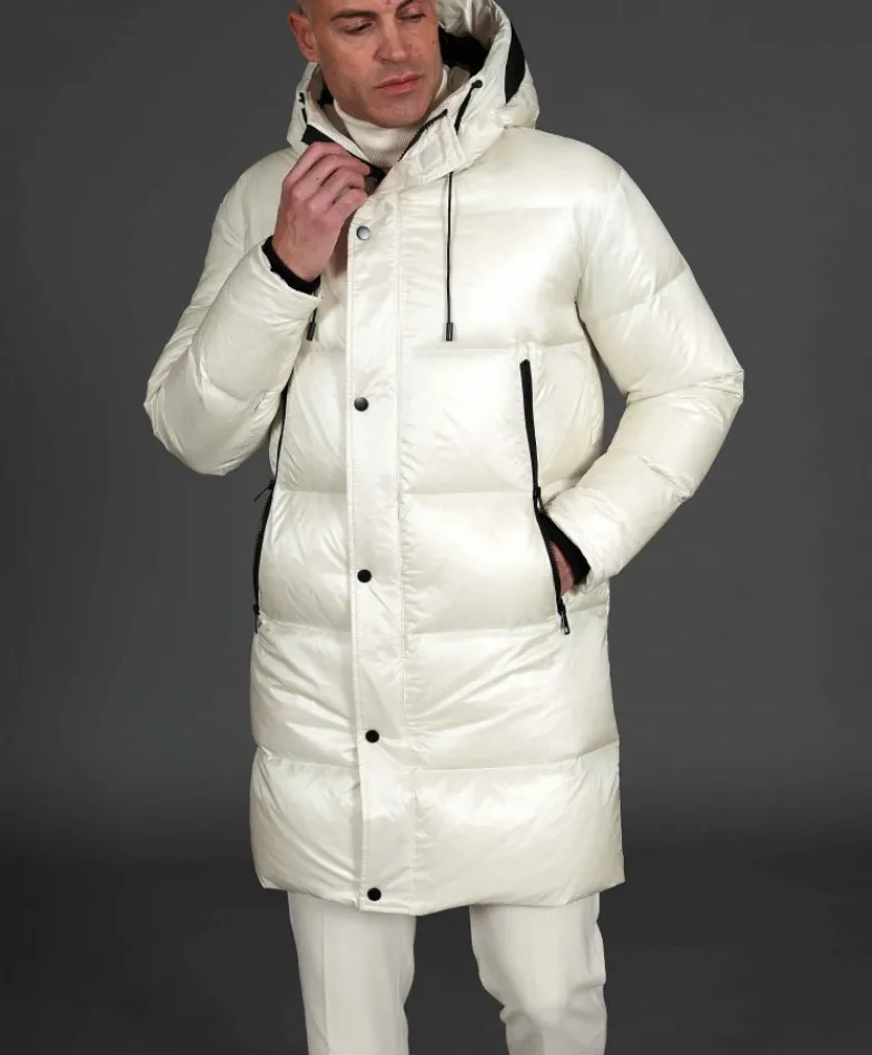 Uomo D'Arienzo Dave - Giaccone lungo in vera piuma colore beige da ripiegare a zaino