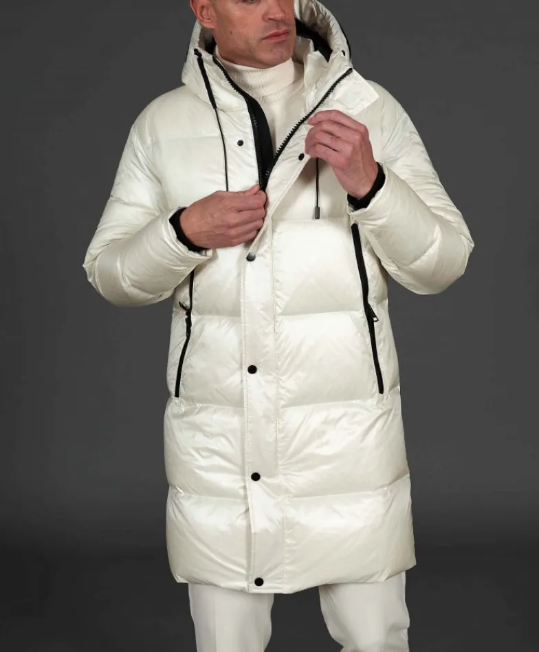 Uomo D'Arienzo Dave - Giaccone lungo in vera piuma colore beige da ripiegare a zaino