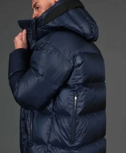 Uomo D'Arienzo Dave - Giaccone lungo in vera piuma colore blu da ripiegare a zaino