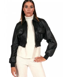 Donna D'Arienzo Delia - Bomber in pelle nera goffrata versione corta