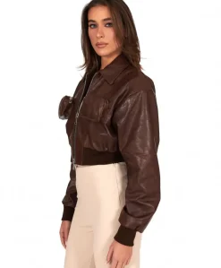 Donna D'Arienzo Delia - Bomber in pelle testa di moro versione corta effetto vintage