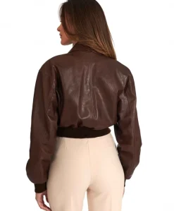 Donna D'Arienzo Delia - Bomber in pelle testa di moro versione corta effetto vintage