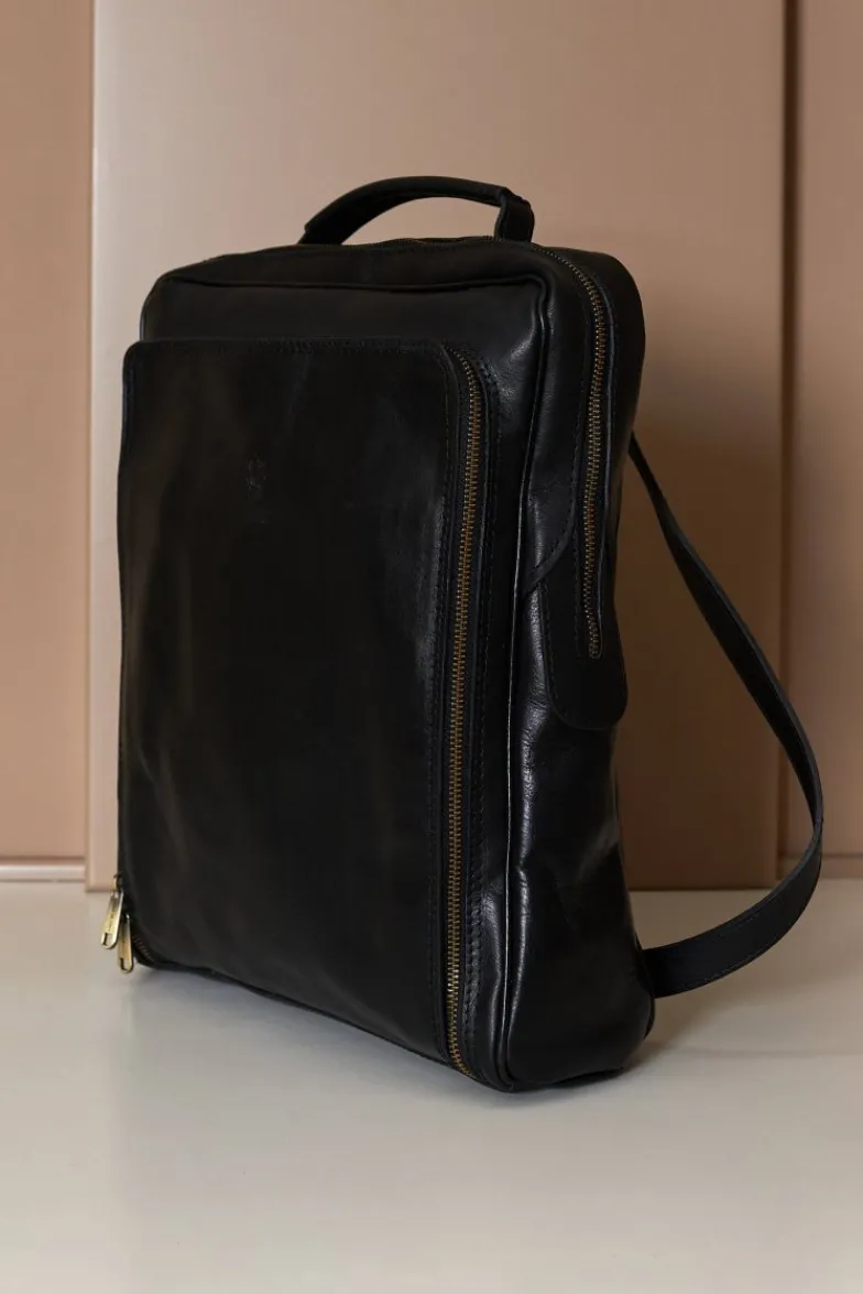 D'Arienzo Dennis - Zaino in pelle nera di vitello borsa effetto vintage
